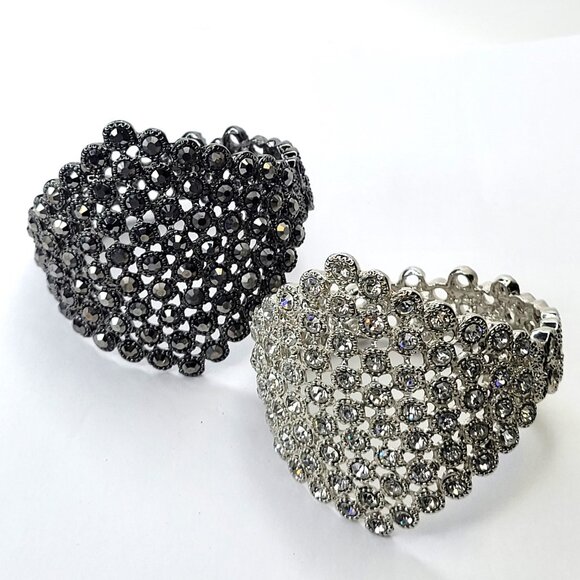 Gorgeous Hematite Rhinestone Wide Cuff Bracelet - Picture 7 of 15